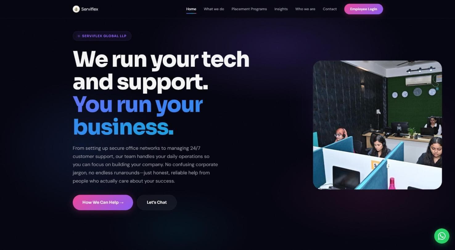 The live Serviflex Global website, home page